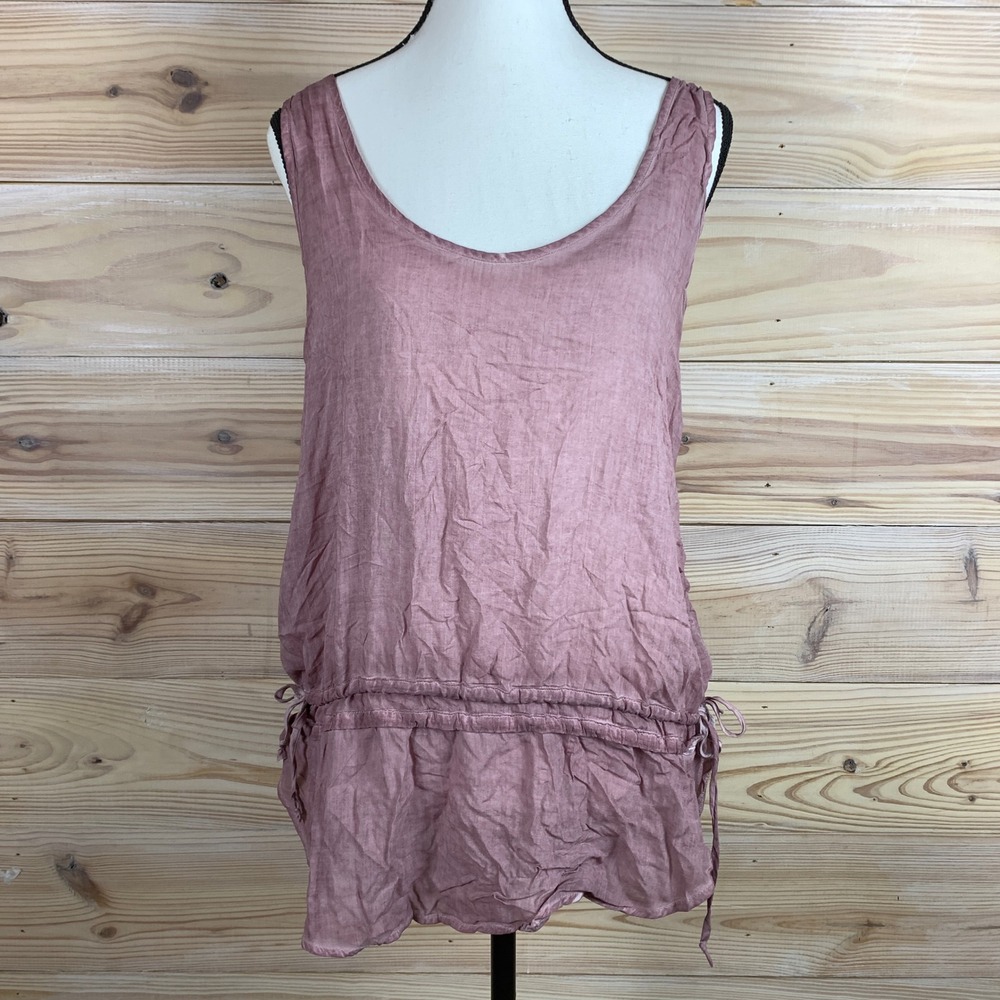 Young Fabulous & Broke Tank Top  L Pink Mineral Wash Boho Drawstring Tunic
